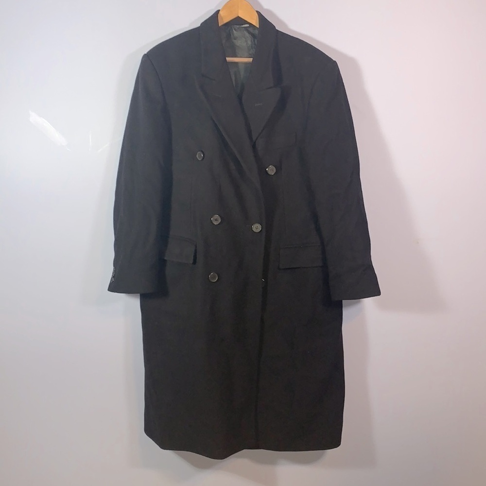JD CHRISTOPHER R 44 LONG BLACK DOUBLE BREASTED WOOL OVER COAT MADE IN SLOVAKIA